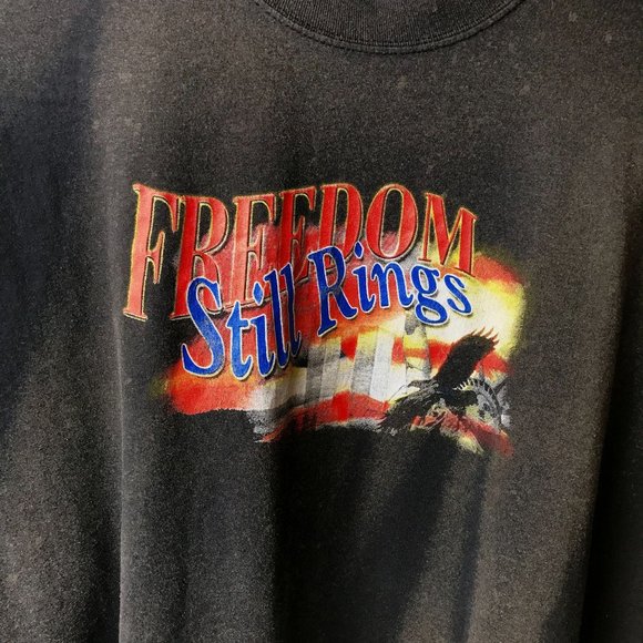Bleached Vintage Freedom Still Rings Make No Mistake T Shirt Adult Black XL Logo - Picture 16 of 16
